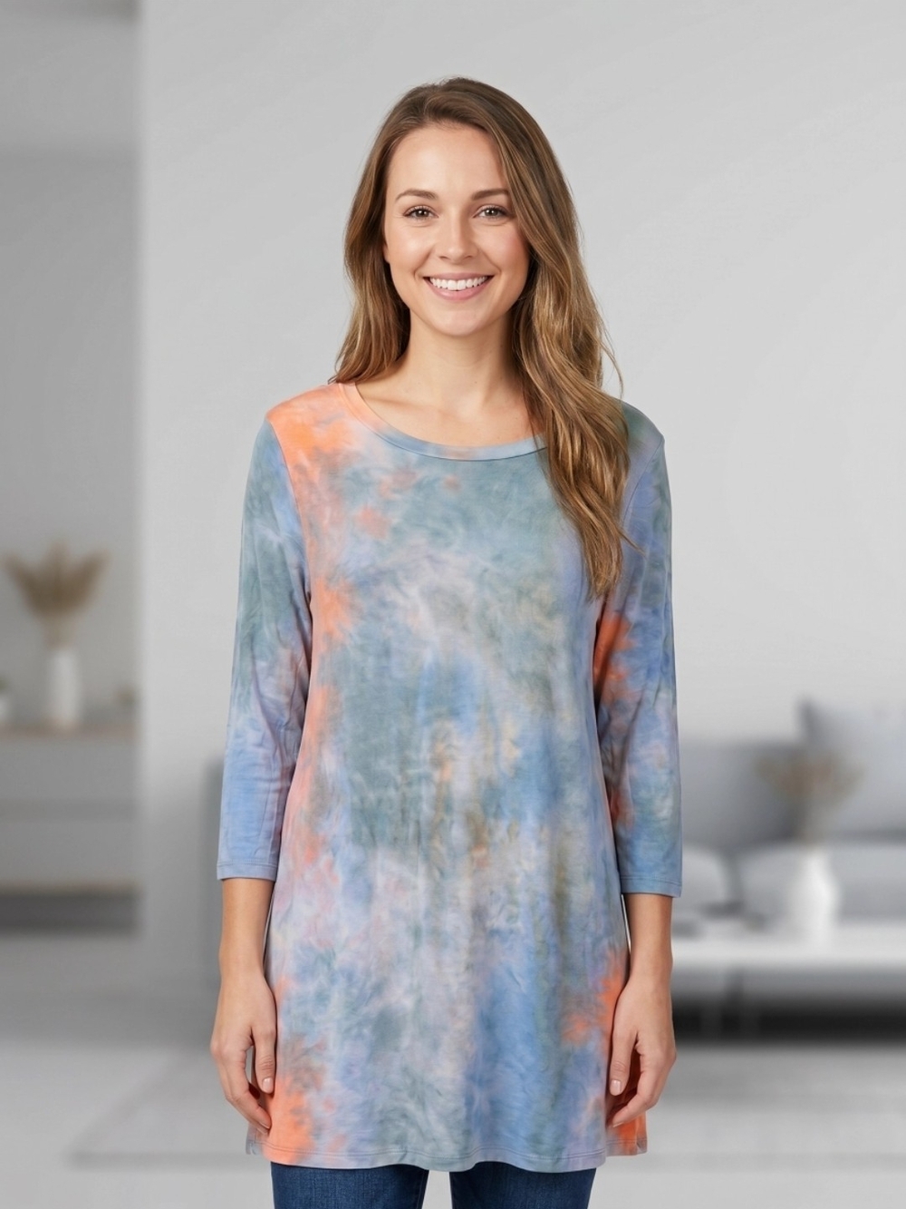 NEIMAN MARCUS OLIVIA SKY TIE DYE TUNIC TOP SZ M